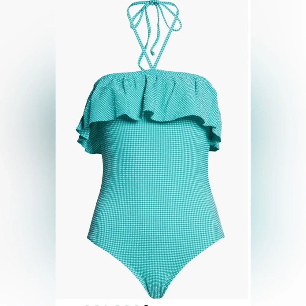 NEW! J.Crew Gingham Ruffle Bandeau One-piece Swimsuit